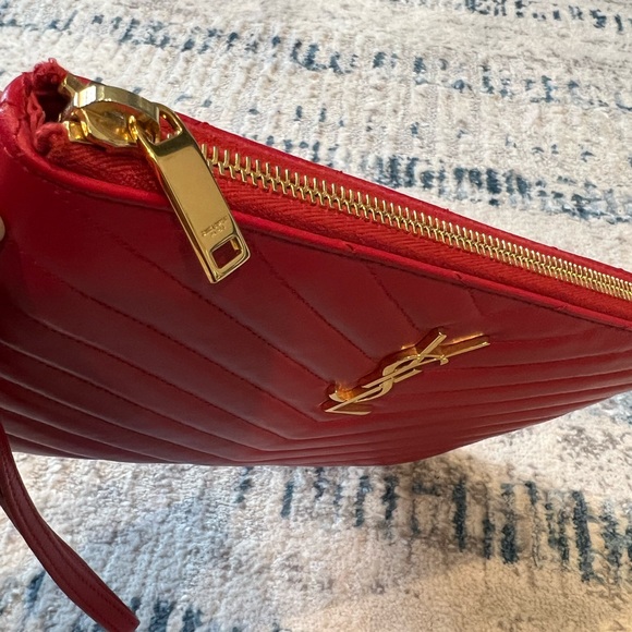 Saint Laurent YSL Cassandre Matelassé Red Small Leather Pouch Wristlet - Picture 6 of 14